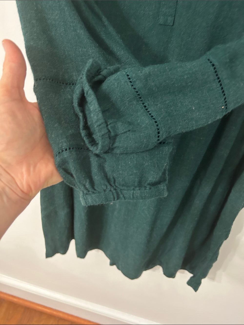 J. Jill Pintuck Henley Swing Trapeze Dress Forest Green Long Sleeve Poet Midi - Picture 12 of 13